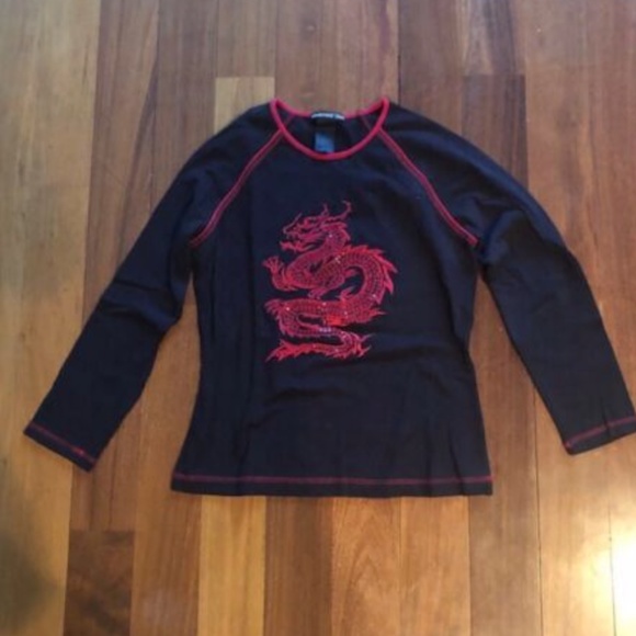 Vivienne Tam Tops - EXTREMELY RARE Vintage Vivienne Tam Long Sleeve Blouse with Sequin Dragon Size 0
